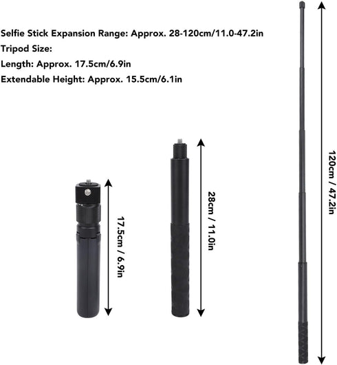 Hamwesh 120cm X4 X3 X2 Selfie Stick Tripod, Aluminum Alloy Extendable to Action Camera Selfie Stick, Compact Portable