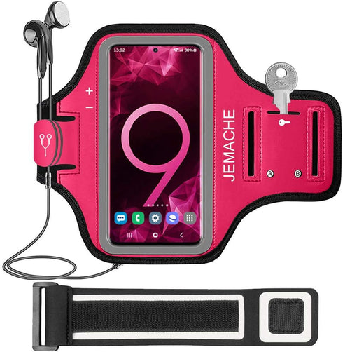 JEMACHE Armband for Galaxy S10+ S9+ S8+, Gym Running Workouts Arm Band with Key Holder, Rose