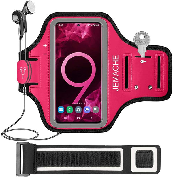JEMACHE Armband for Galaxy S10+ S9+ S8+, Gym Running Workouts Arm Band with Key Holder, Rose