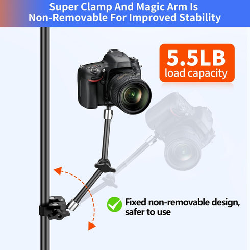 Magic Arm Camera Mount 11inches with Super Clamp,Articulating Arm Load Capacity 6lbs,Camera Mounts & Clamps with 1/4" and 3/8" Threads for LCD Monitor LED Light Camera - MS01