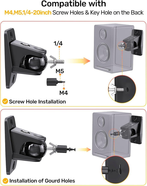 jidinung Keyhole/1/4-20 4&5mm, q990d,JBL,Sony,Roku 360 11lbs Speaker Wall Mount with Threads Universal Satellite Rear