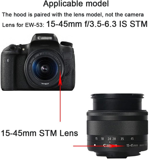 EW-53 Lens Hood and 49mm Lens Cap - Compatible for Canon M50II M50 M6 kit EF-M 15-45mm F/3.5-6.3 Lens