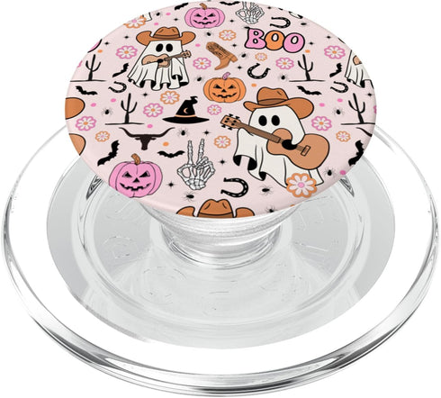 Spooky Ghost Cowboy Cute Halloween PopSockets PopGrip for MagSafe Boo Western Retro Pastel