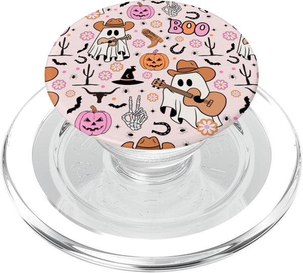 Spooky Ghost Cowboy Cute Halloween PopSockets PopGrip for MagSafe Boo Western Retro Pastel