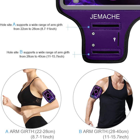 JEMACHE Gym Run Workout Armband for Galaxy Note 10+, 9, 8, Water Resistant Case with Key Holder, Purple