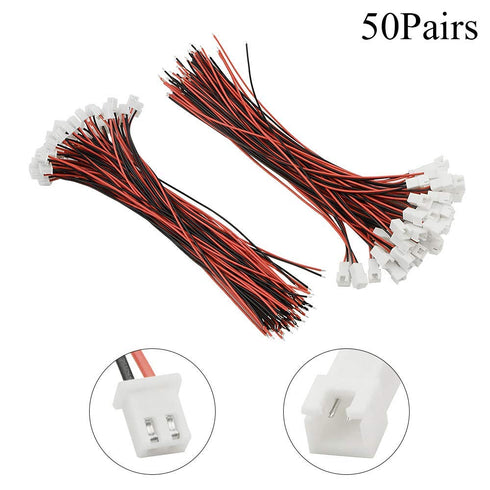 XINGYHENG 100Pcs (50Pairs) 2.54mm 2PIN Female and Male Connecting Plug with Red Black Terminal Connector Wire Cable Compatible with JST-XHP 200mm