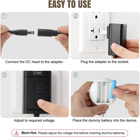 Lenink Adjustable AC Power Supply Adapter for 2 AAA, 3 AAA, 4 AAA Batteries, Black Battery Replacement Adapter