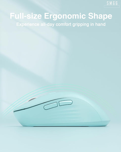 SM66 Green Silent Dual Mode Wireless Mouse for Laptop, Adjustable 4800 DPI Rechargeable Computer Mouse