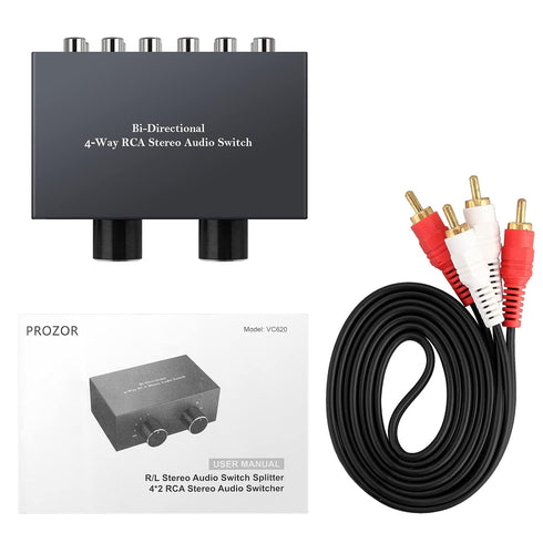 PROZOR 4-Way Stereo L/R Sound Channel Bi-Directional Audio Switcher, 2 in 4 Out or 4 in 2 Out Splitter