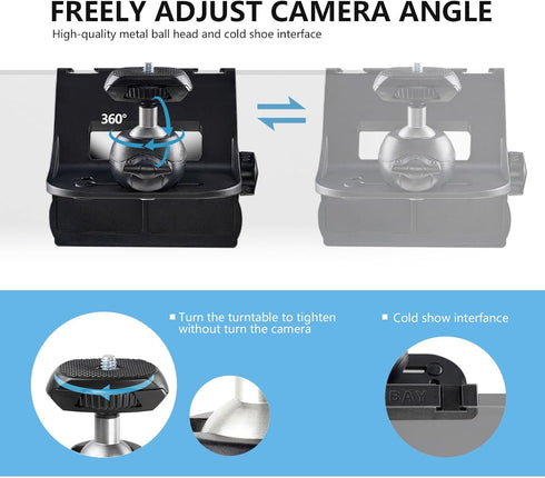 RAUBAY CM-01 Hanging Webcam Stand with 1/4" Screw, Monitor Top Camera Mount Clamp for Live Stream, Video Conferencing,