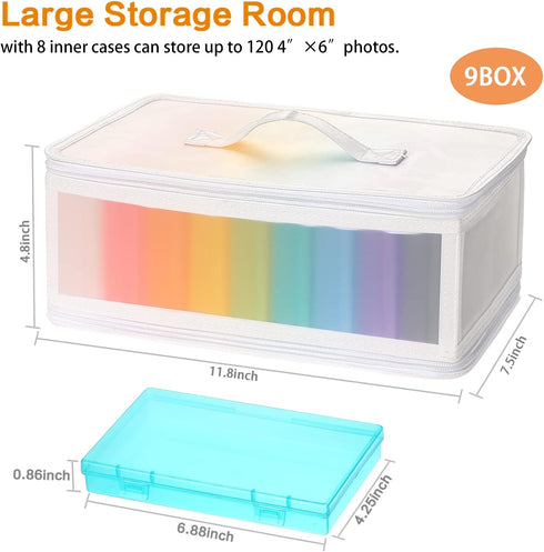Photo Storage Bag 4x6, 10 Inner Large Photo Storage Box Photo Cases Store up to 1000 Photos, Photo Organizer Cards Craft Keeper with Handle for Photo Puzzles Cards Seed Packets, 9 Colors by Gbivbe