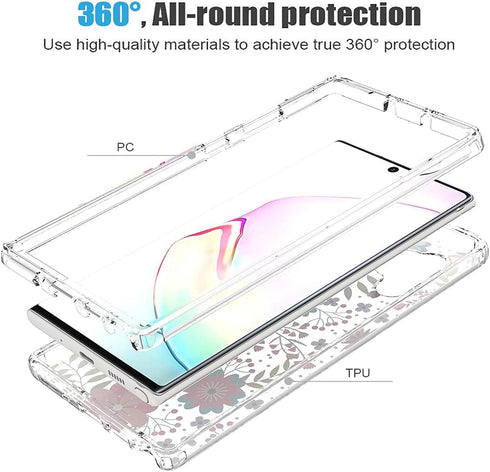 Case for Galaxy Note 10 5G, Clear Soft TPU 360 Full Body Shockproof Hybrid Bumper Phone Case for Girls (Floral Prints)