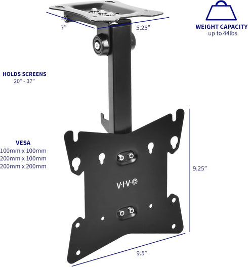 VIVO Black Manual Flip Down Mount, Folding Pitched Roof Ceiling Mount for Flat TV & Monitors 17" to 37"