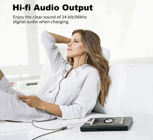 3 in 1 Lightning to Headphone Adapter for iPhone 13/12/11/SE/XS/XR/X/8/7 & iPad - 3.5mm Jack & Charging Splitter