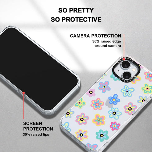 MOSNOVO iPhone 15 Case - Clear TPU Bumper, Retro Groovy Flower, Shockproof, 6.6 ft Drop Impact, Anti Peel Off Tech, 6.1"