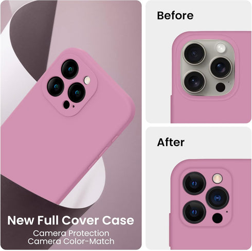 FireNova iPhone 15 Pro Max Case, Lilac Purple Silicone, 6.7", with Camera Protection & 2 Screen Protectors,