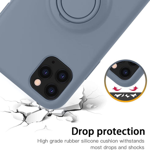 Thomo for iPhone 11 Pro Max Case - Liquid Silicone Ring Holder Kickstand, Full-Body Protective Cover, Lavender Grey