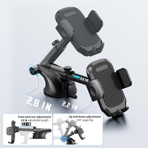 Car Suction Cup Phone Holder, 360° Rotation Anti-Shake Windshield Mount with Sticky Gel Pad, Compatible with iPhone