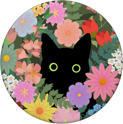 PopSockets Grip and Stand for Phones and Tablets - Black Cat Hiding in Spring Flowers