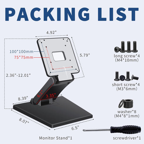 Bestoct 12-24" 75x75mm 100x100mm Low Profile Monitor Stand, LCD TV Foldable Mount for Desk, Lay Flat Stand for Screens
