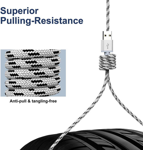 2Pack 10Ft Multi Charging Cable 3.5A, 4 in 1 Fast Charger for iPhone 13/12/11/Xs/X/8/7/6/se, Samsung, LG, Pixel,
