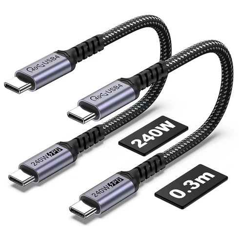 1FT USB 4 Cable 2 Packs, 240W USB C to USB C Cable, 40Gbps High Speed Data Transfer and Single 8K or Dual 4K Display