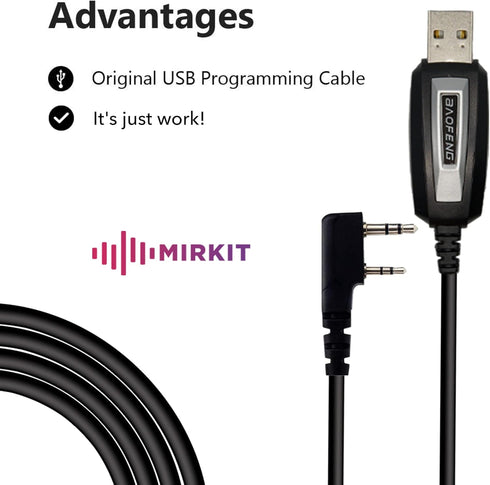 MIRKIT Baofeng Programming Cable for Two Way Ham Portable Radios: UV-5R, 5RA, 5R Plus, UV-82, BF-F8HP, and More
