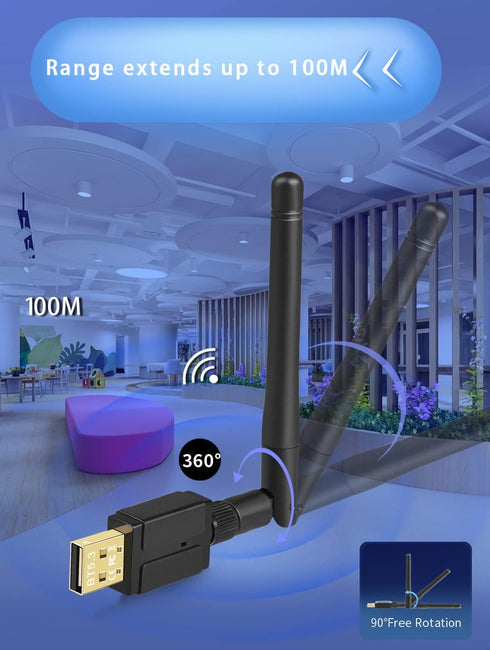 Super Long Range Bluetooth 5.3 Pro USB Adapter for PC, Supports Windows 11/10, Plug and Play, Class 1