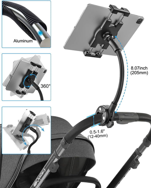 Gooseneck Tablet Holder for Wheelchair/Stroller/Golf Cart/Boat, Compatible with 4.7-12.9" iPad Pro/Air/Mini