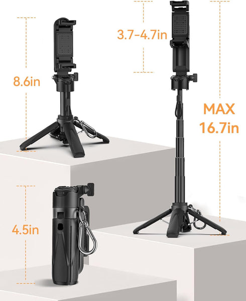 Takerers 4-in-1 Tripod360 Portable Selfie Stick Tripod with RemotePocket Size Extendable Cell Phone Rotation Mini