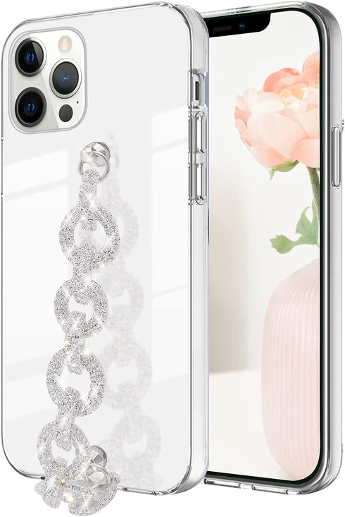 Bonitec Clear Bracelet Case Compatible with iPhone 12 Pro Max, 3D Glitter Sparkle Bling Strap, Luxury Protective Cover