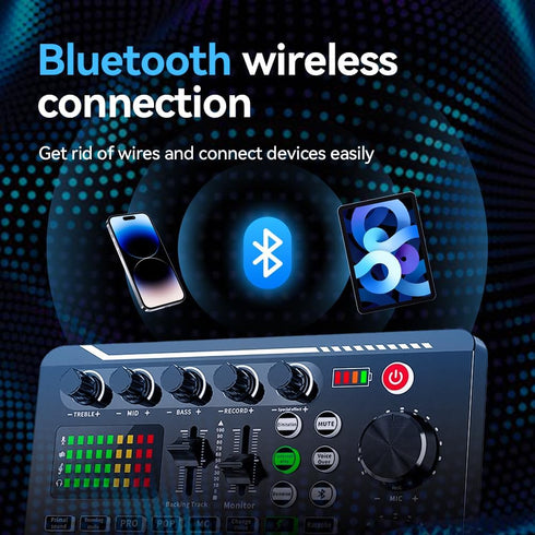 EASEMELO 16 4 1200mAh Professional Live Sound Card Audio Mixer with Bluetooth & OTG, Portable DJ Mixer Board with Sound