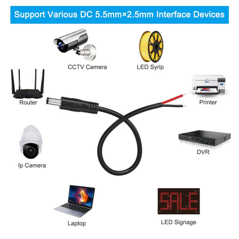 3 Packs DC Power Pigtail Cable, 1.5ft DC Male Plug to Bare Wire Open End Connector for CCTV 12V 24V 36V Adapter