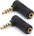 Gold Plated 3.5mm Headphone Adapters, Right Angle TRRS Male to Female AUX Connector, 90 Degree (2 Pack)