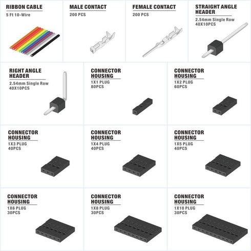 IWISS 1550PCS Dupont Connector Kit, 2.54mm Pitch Wire-to-Wire, Includes Pin Headers, Jumper Wire, Crimp Pins