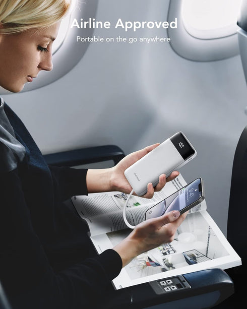 Portable Charger with Built-in Cables, Slim 10000mAh Travel Battery Pack, 6 Outputs 3 Inputs 3A Fast Charging