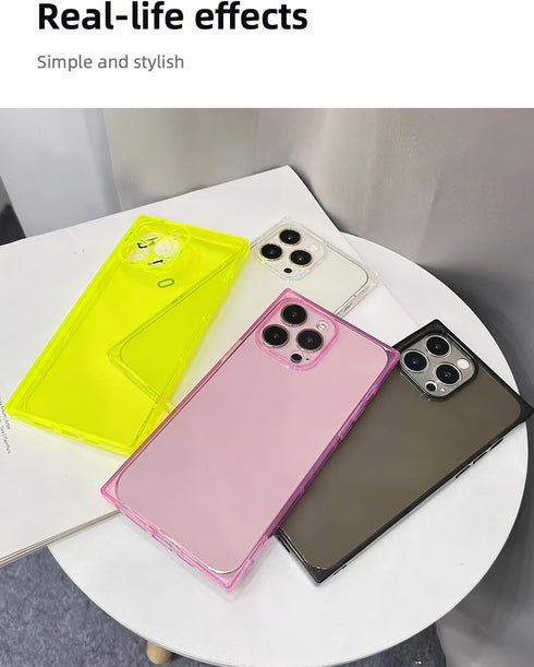 Square Case for iPhone 15 Pro Max, 6.7-inch Slim Clear Silicone Shockproof Case with Full Camera Protection, Pink