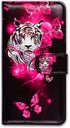 Google Pixel 6 Case, White Tiger Butterfly Leather Flip Wallet Cover with Card Slot and Kickstand