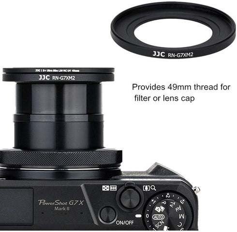 JJC Dedicated Metal 49mm Thread Filter Adapter Lens Adapter for Canon PowerShot G7X III II G5X Installing UV CPL ND Filter, includes 49mm Snap-On Lens Cap & Cap Keeper String