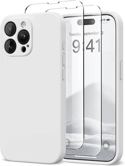 iPhone 14 Pro Max Case, White Silicone Shockproof, MagSafe Compatible, Full Camera Protection + 2 Screen Protectors,