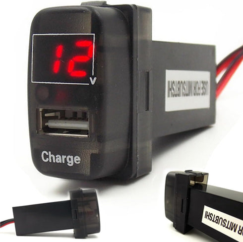 Special 5V 2.1A USB Interface Socket Car Charger and Voltmeter for Mitsubishi