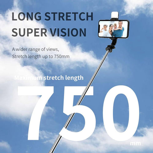 KOMI Selfie Stick Tripod with Fill Light, Stable Stand with Detachable Bluetooth Remote for iPhone and GoPro