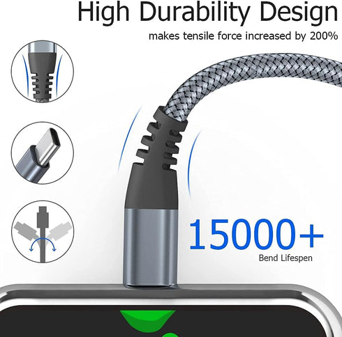 Puxnoin 6ft USB C to USB C Cable 60W, 3-Pack Fast Charging for iPhone 15, MacBook Pro, iPad Pro, Galaxy S20 & More.