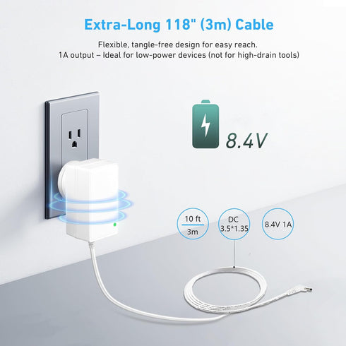 Rollerhouse 8.4V 1A Li-ion Battery Charger Power Adapter for 7.2V, 7.4V, 8.4V Devices with LED Indicator