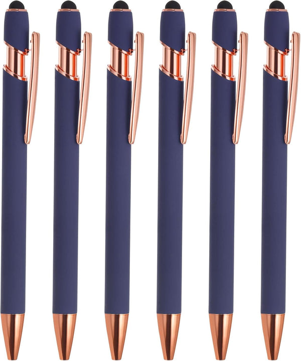 PATIKIL Ballpoint Pen with Stylus Tip, 6 Pack 2 in 1 Metal Pen Black Ink 1.0mm Medium Point for Touch Screens (Blue)