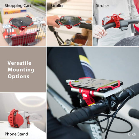 BONE Bike Tie Pro Pack 1, Bike Cell Phone + Charger Mount for Stem, Universal Silicone Holder (Red)