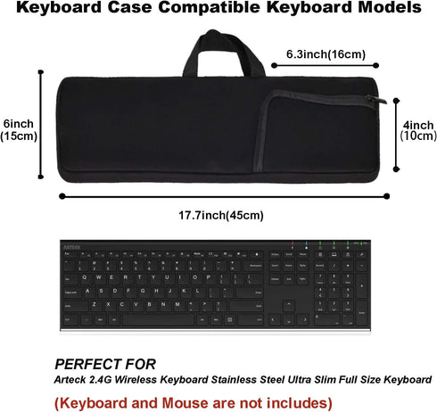 Wireless Keyboard Mouse Sleeve Travel Case for Arteck 2.4G Wireless Keyboard Stainless Steel Ultra Slim Full Size Keyboard,Mouse Storage Pouch,Soft Neoprene water resistant bag(Black)