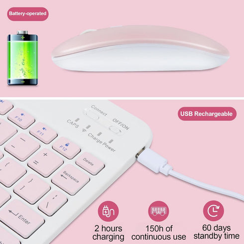 Bluetooth Keyboard and Mouse Combo - Ultra-Slim Portable Rechargeable Wireless Set for iPad/Mac OS, Android, Windows