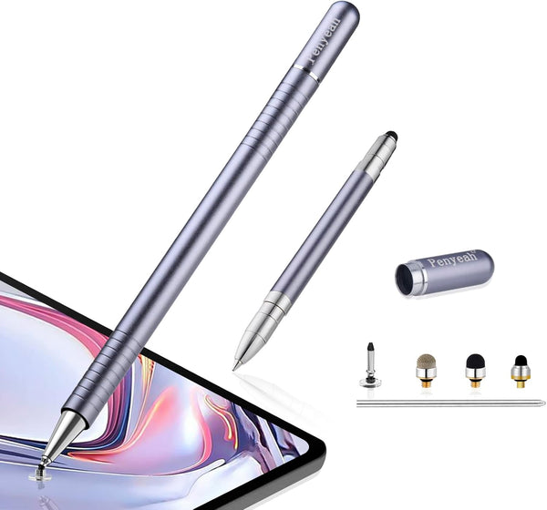 Penyeah 3 in 1 Stylus Pen for Touch Screens, Magnetic Disc/Rubber/Hard Mesh Tip, Universal High Precision (Gray)