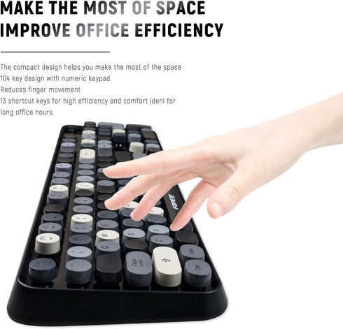 FOPETT Wireless Keyboard and Mouse Combo - 104 Keys Full-Sized 2.4 GHz Round Keycap Colorful Keyboards, USB Receiver